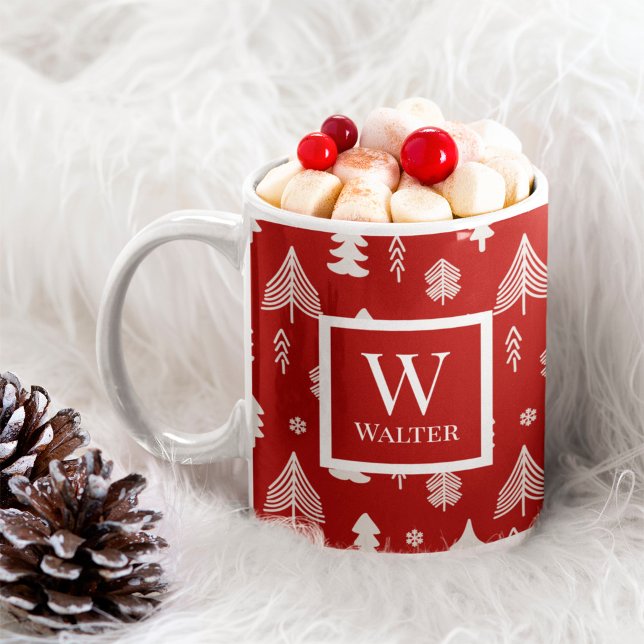 Mug Arbres de Noël avec Monogramme et nom (Créateur téléchargé)