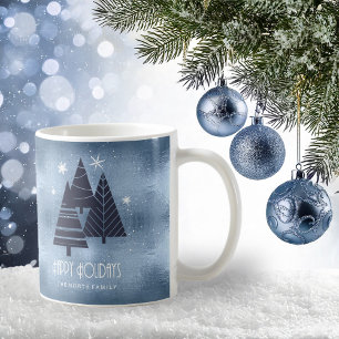 Mug Arbres de Noël et flocons de neige Blue ID863