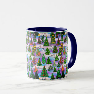 Mug Arbres de Noël et lièvres à neige