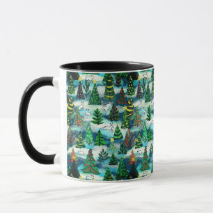 Mug Arbres de Noël et lièvres à neige