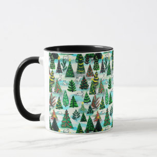 Mug Arbres de Noël et lièvres à neige