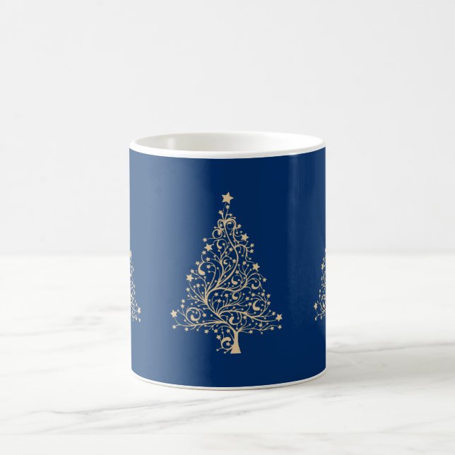 Mug Arbres de Noël modernes sur Arrière - plan bleu (Centre)