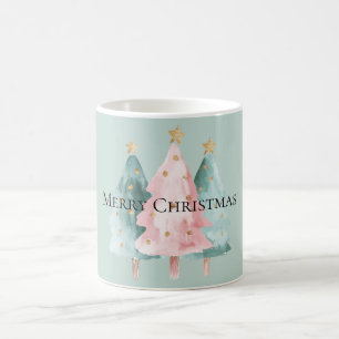 Mug Arbres de Noël rose Mint Gold Stars