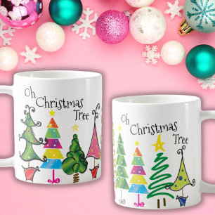 Mug Arbres de Noël Whimsical Pink Green Blue Script