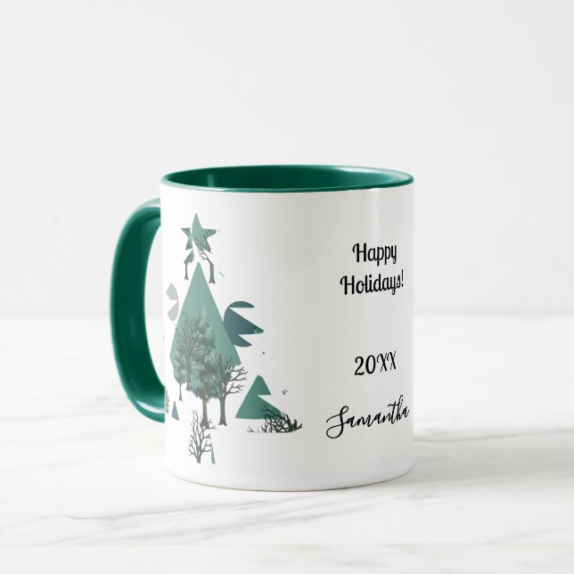 Mug Arbres et formes minimalistes rétro personnalisés (Devant gauche)