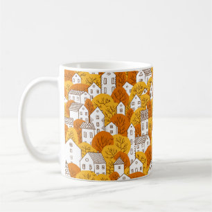 Mug Arbres et maisons sans couture motif. Automne, aut