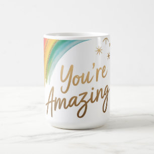 Mug Arc-en-ciel avec paillettes dorées et texte "Vous