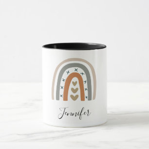 Mug Arc-en-ciel beige gris moderne blanc nom
