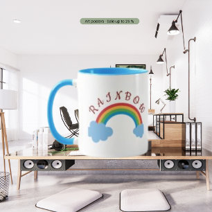 Mug Arc en ciel, Cloud bleu aquarelle et texte personn