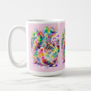 Mug Arc-en-ciel Fantaisiste Chat Fluffy Aquarelle en H