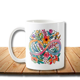 Mug Arc-en-ciel Infinité Aquarelle Fleurs Autisme