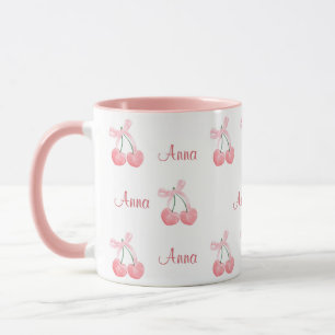 Mug Arc personnalisé avec ruban rose et cerise pour fi