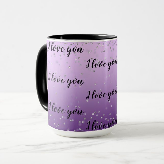 Mug Argent Confetti Purple Ombre Amour (Devant gauche)
