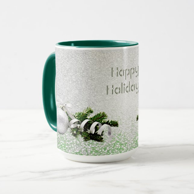 Mug Argent Ornement blanc ruban de Noël Musique (Devant gauche)