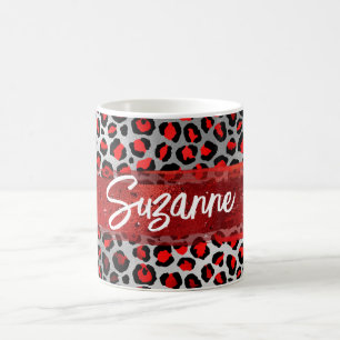 Mug Argent rouge et huile noire Léopard Brush Strokes