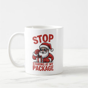 Mug Arrêtez de fixer mon paquet Santa Noël snarky