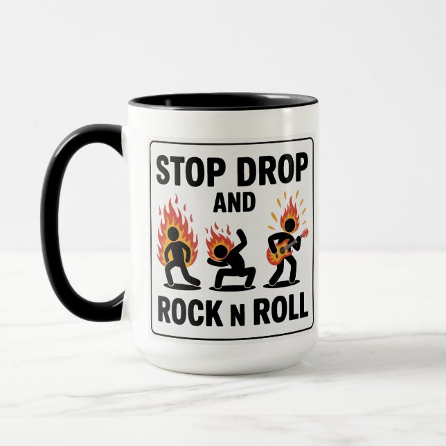 Mug Arrêtez, Tombez et Roulez'n'Roll – En cas d'incend (Gauche)