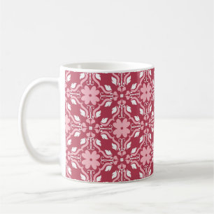 Mug Arrière - plan à fleurs rouge et beige. Couleur
