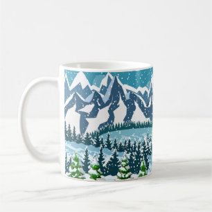 Mug Arrière - plan de Noël d'hiver. Pin bois et sn
