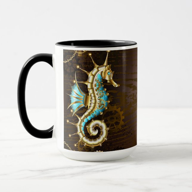 Mug Arrière - plan en bois avec cheval de mer mécaniqu (Gauche)