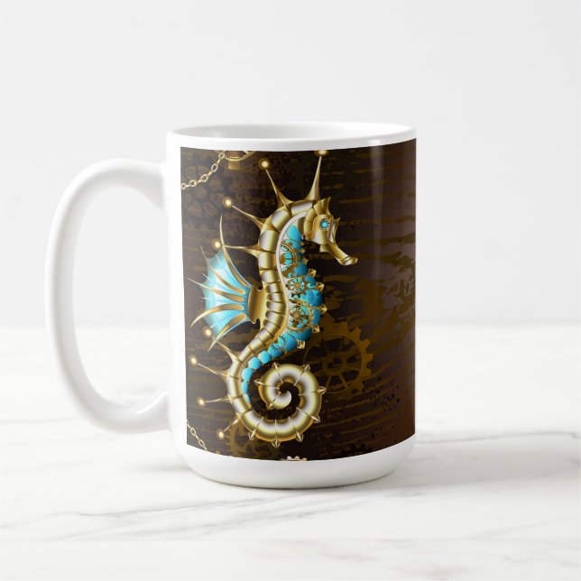 Mug Arrière - plan en bois avec cheval de mer mécaniqu (Gauche)