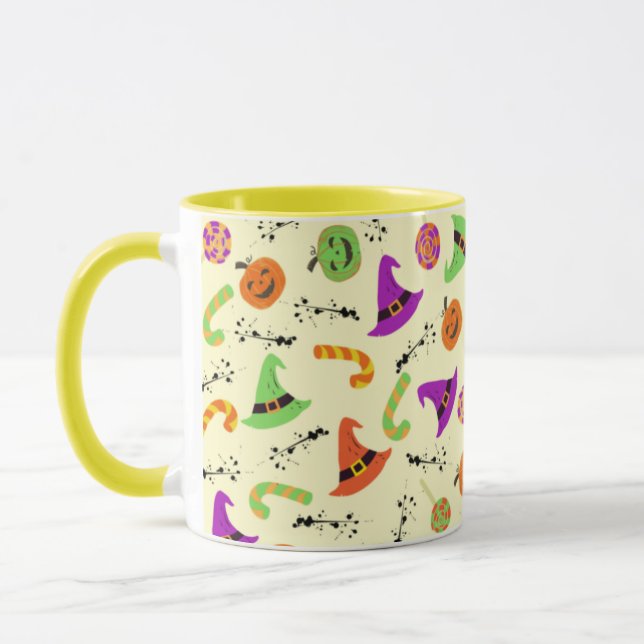 Mug Arrière - plan Jaune Motif Halloween amusant (Gauche)