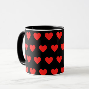Mug Arrière - plan noir des coeurs rouges