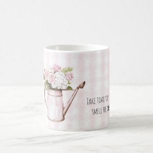 Mug Arrosoir Fleurs Blanches Roses Roses