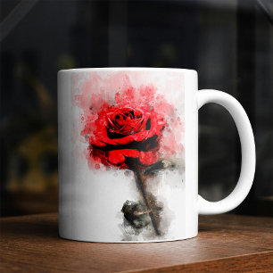 Mug Art aquarelle d'une rose rouge sur fond blanc