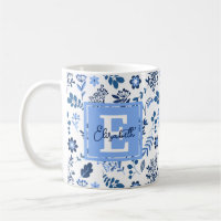 Art Botanique Moderne Folk Art Bleu Blanc Nom