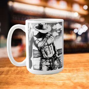 Mug Art, Cowboy robuste Cool de croquis au charbon de 