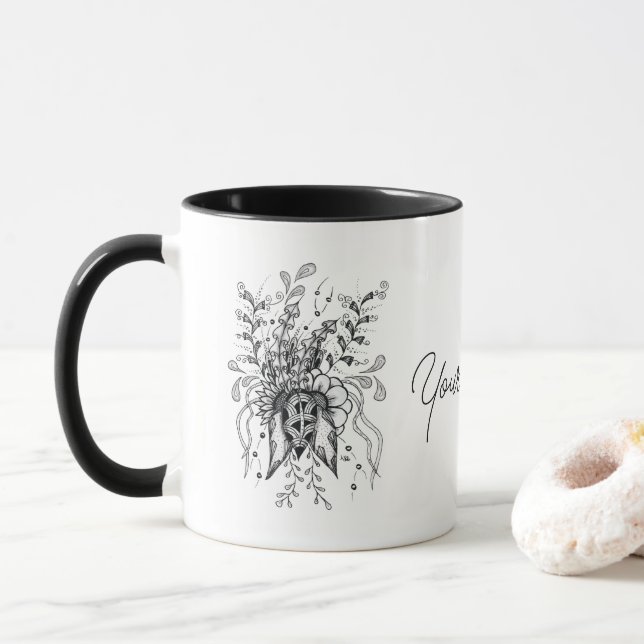 Mug Art d’enchevêtrement de fleurs, dessiné - (Avec donut)