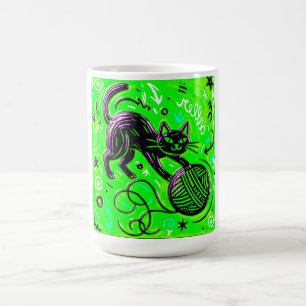 Mug Art de chaton au néon lime