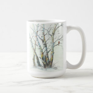 Mug Art de crayon coloré par bouleaux d'hiver