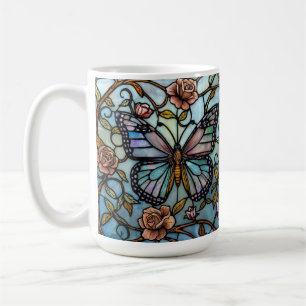 Mug Art de papillon bleu en verre teinté vintage