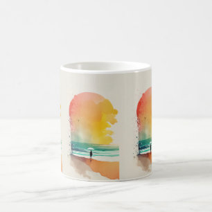 Mug Art de plage abstrait Marcher dans les vagues 