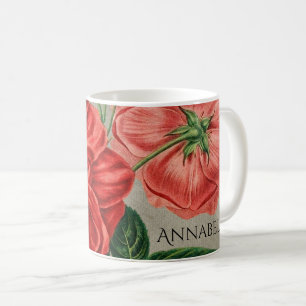 Mug Art de rose rouge antique sur gris personnalisé