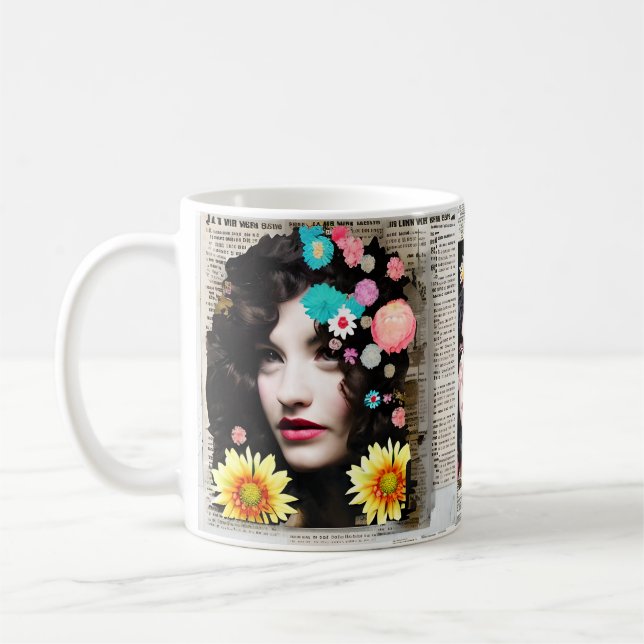 Mug Art de style Collage papier | Femmes et fleurs (Gauche)