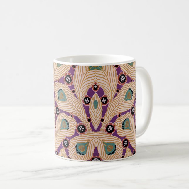 Mug Art Déco Design No 1 Peacock Feathers (Devant droit)