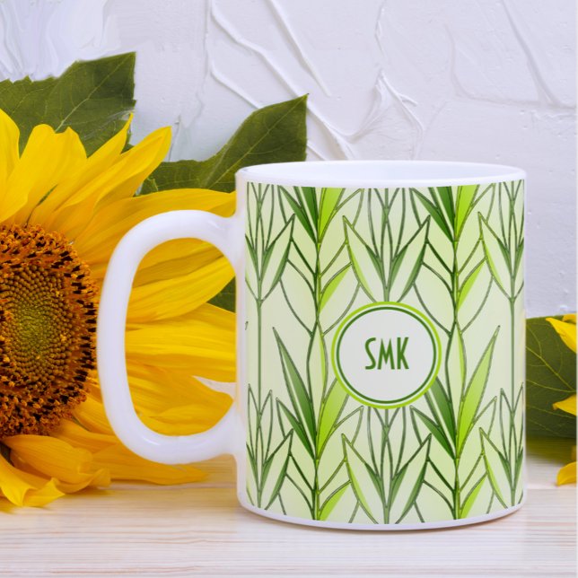 Mug Art Déco Elégant Feuille vert feuillu motif floral (Créateur téléchargé)