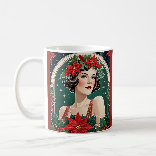 Mug Art Déco Inspiré Portrait Lady Élégant Noël (Gauche)