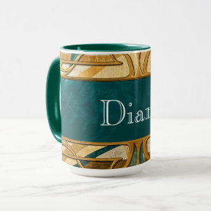 Mug Art Déco personnalisé bandes vertes et or