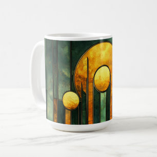Mug Art Déco Turquoise Green Gold Sun