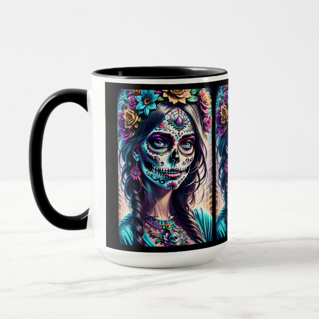 Mug Art du crâne de sucre - Élégance urbaine (Gauche)