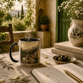 Mug Art du paysage méditerranéen de la oliveraie dorée