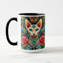 Mug Art Floral Chat Sphynx Blanc