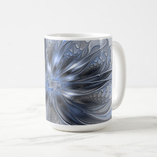 Mug Art floral fractal abstrait aquarelle gris bleu
