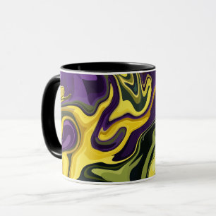Mug Art fluide abstrait jaune, violet et vert