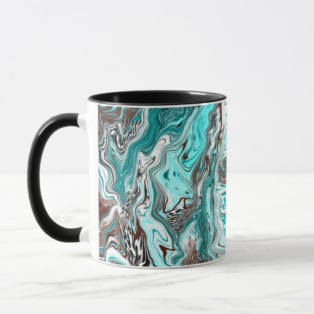 Mug Art fluide en marbre turquoise et noir (Gauche)