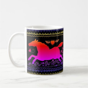 MUG ART FOLK PRIMITIF EXÉCUTANT HORSE EQUINE SILHOUETT
